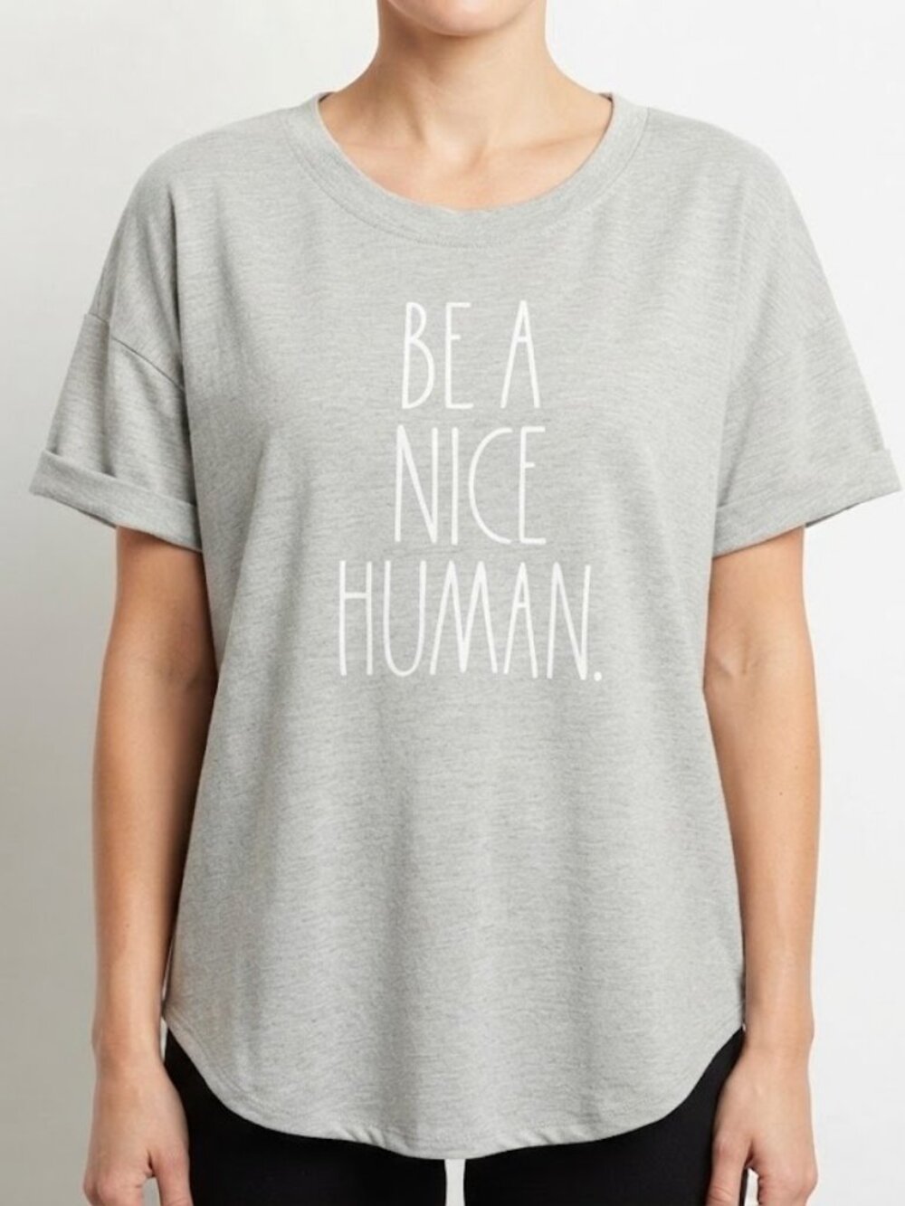 Rae Dunn 'Be A Nice Human' Grey Short Sleeve Top